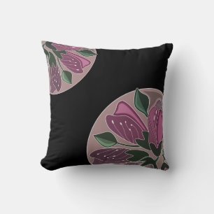 Cojín Decorativo Floral color negro y rosa gris oscuro inspirado en