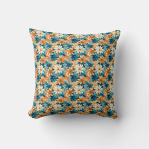 Cojín Decorativo Floral colorida con flujo azul, Naranja y amarillo