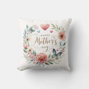 Cojín Decorativo Floral con mariposa feliz día de la madre