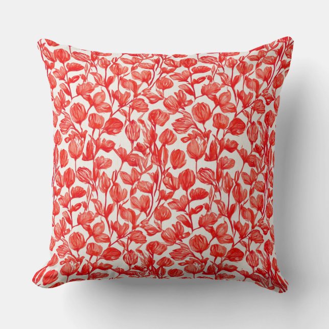 Cojín Decorativo Floral con patrón rojo (Anverso)