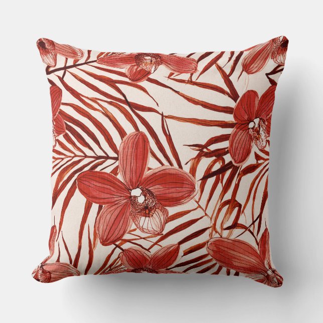 Cojín Decorativo Floral con patrón rojo (Anverso)