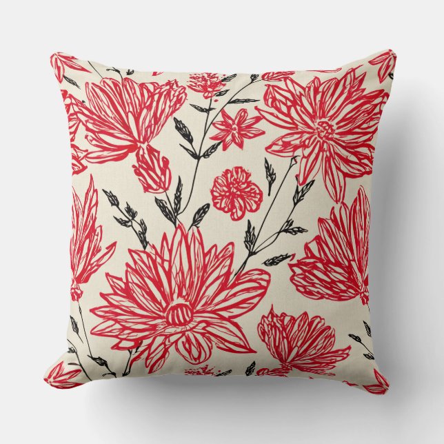 Cojín Decorativo Floral con patrón rojo (Anverso)