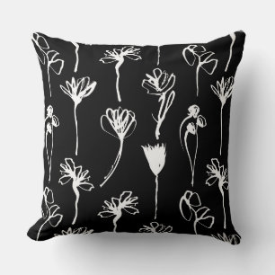 Cojín Decorativo Floral contemporánea en blanco y negro