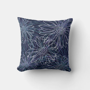 Cojín Decorativo Floral Costero Azul y Blanco Abstracto