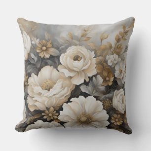 Cojín Decorativo Floral Crema Dorada Gris Carbón