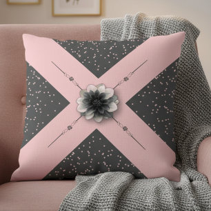 Cojín Decorativo Floral Dalia Rosa Gris Glam Moderno