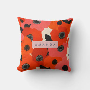 Cojín Decorativo Floral de amapola rosa y roja audaz personalizada