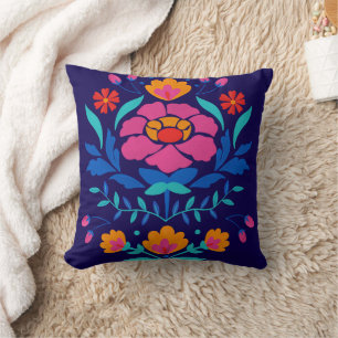 Cojín Decorativo Floral de arte folclórico colorido mexicano