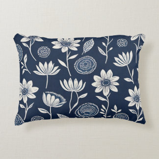 Cojín Decorativo floral de boho azul y blanco - estilo de impresión