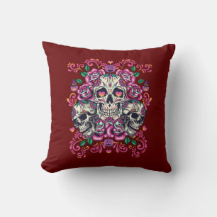 Cojín Decorativo Floral de calavera, acuarela de esqueleto rosa, Ha