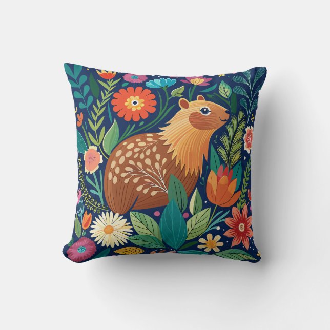Cojín decorativo Floral de Capybara (Anverso)