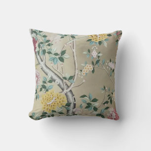 Cojín Decorativo Floral de Chinoiserie con champán de oro