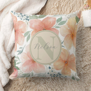 Cojín decorativo floral de color acuático monogram