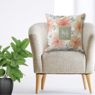Cojín decorativo floral de color azul y agua verde