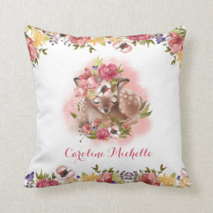 Cojín Decorativo Floral de color de agua - Niña - Personalizada
