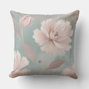 Cojín Decorativo Floral de cottage costero rosa y azul verde