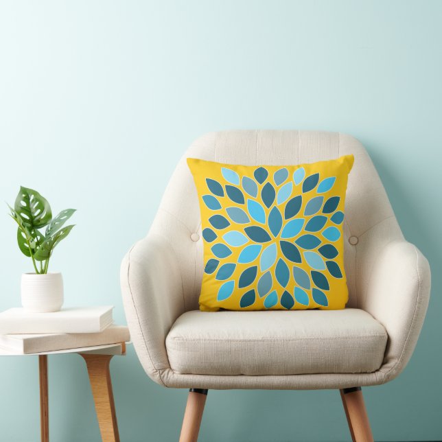 Cojín Decorativo Floral de crisantemo azul y amarillo (Silla)