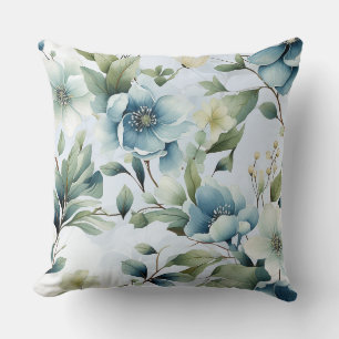 Cojín decorativo floral de flores azules de bonito