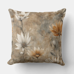 Cojín Decorativo Floral de flores silvestres marrones y naranjas
