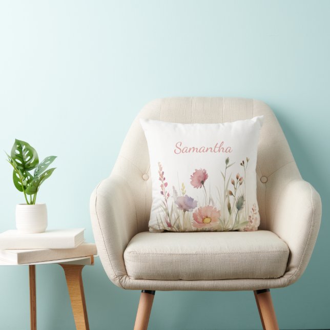 Cojín Decorativo Floral de flores silvestres rosadas personalizadas (Silla)
