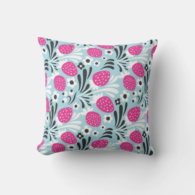 Cojín Decorativo Floral de fresa: Berry rosa sin foco. (Anverso)