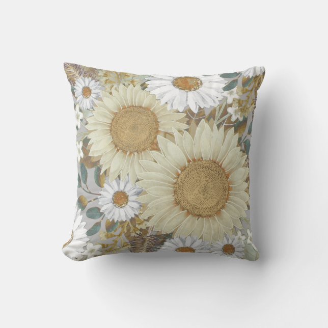 Cojín decorativo floral de girasol (Anverso)