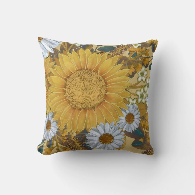 Cojín decorativo floral de girasol (Anverso)