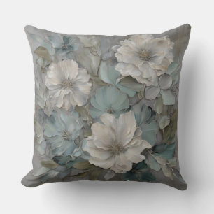 Cojín Decorativo Floral de Granja en Azul Gris Suave Sage