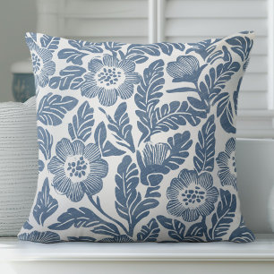 Cojín decorativo floral de Hamptons azules y blanc