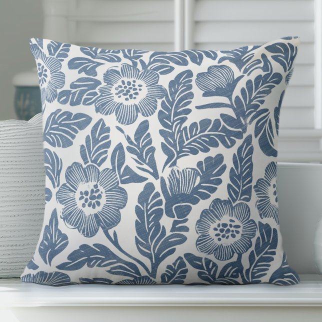 Cojín decorativo floral de Hamptons azules y blanc (Subido por el creador)