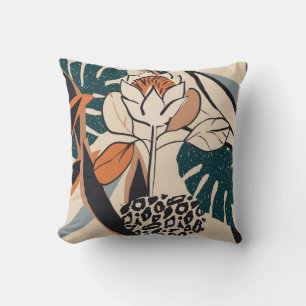 Cojín Decorativo Floral de impresión de leopardo: Resumen dibujado 