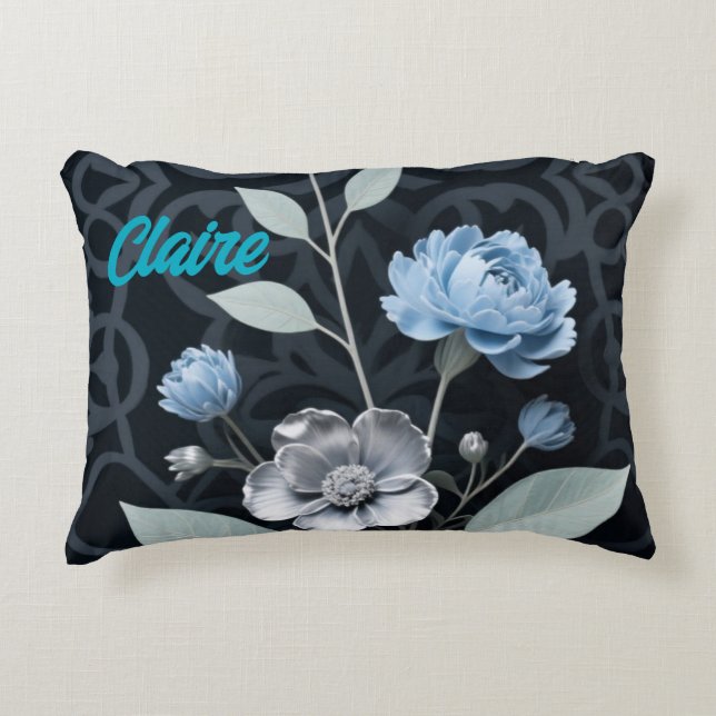 Cojín Decorativo Floral de invierno escarpado, patrón de hielo azul (Anverso)