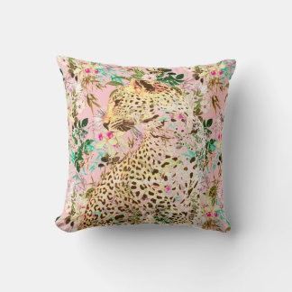 Cojín Decorativo Floral de leopardo tropical hawaiano