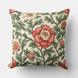 Cojín Decorativo Floral de marfil y rojo vintage