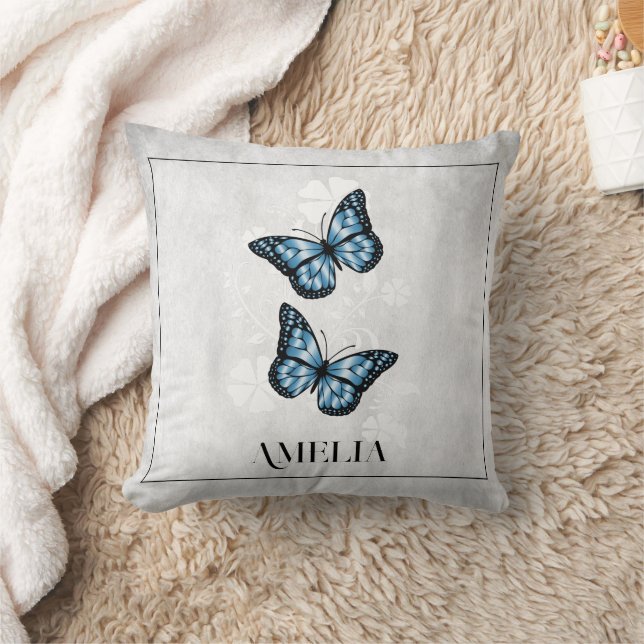 Cojín decorativo floral de mariposa azul (Manta)