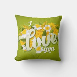 Cojín Decorativo Floral de Narcisos Verdes Amarillos y Blancos Romá