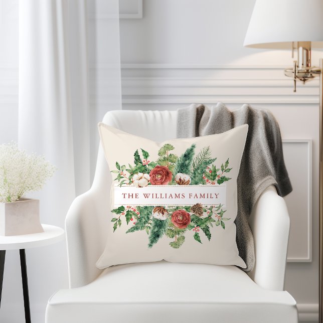 Cojín Decorativo Floral de Navidad (Christmas Floral Throw Pillow
)