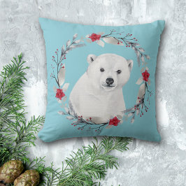 Cojín Decorativo Floral de Navidades de oso polar con flores de cor