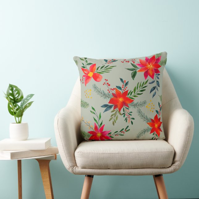 Cojín Decorativo Floral de Navidades de Poinsettia Roja (Silla)