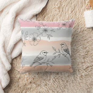 Cojín Decorativo Floral de Pájaro de Raya de Melocotón Elegante (5)