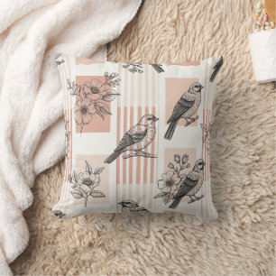 Cojín Decorativo Floral de Pájaro Vintage con Raya de Toile (2)