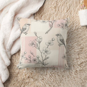Cojín Decorativo Floral de Pájaro Vintage Estampado a Rayas (8)