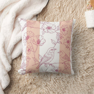 Cojín Decorativo Floral de Pájaro Vintage Toile de Júpiter Raya (9)