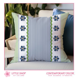 Cojín Decorativo Floral de Pinstripe Verde Azul