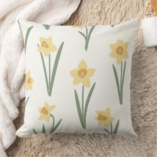 Cojín Decorativo Floral de primavera Narciso en suave amarillo y ve