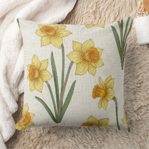 Cojín Decorativo Floral de primavera Narciso en suave amarillo y ve
