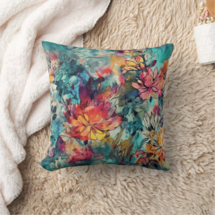 Cojín Decorativo Floral de salpicaduras de acuarela y tinta