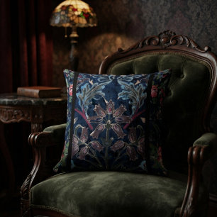 Cojín Decorativo Floral de terciopelo azul victoriano vintage
