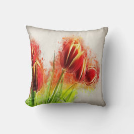 Cojín Decorativo Floral de tulipanes amarillos rojos de color de ag