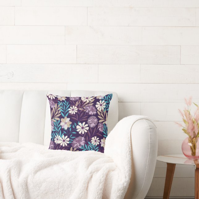 Cojín decorativo floral deluxe azul y borgoña (Sofá)